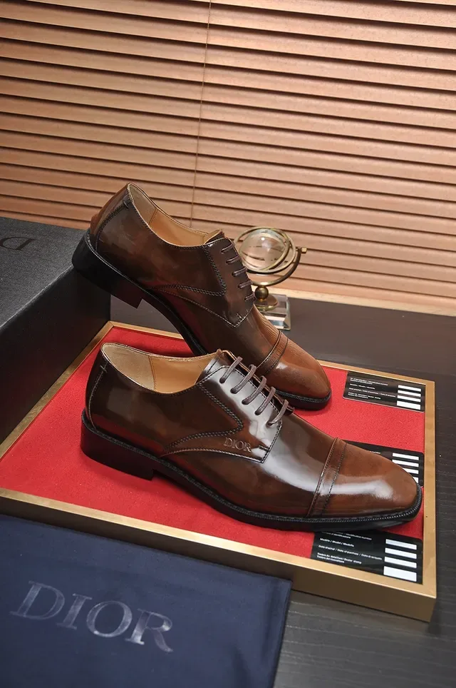 Dior Brown Black Polished Leather Cap-Toe Oxford Shoes 4