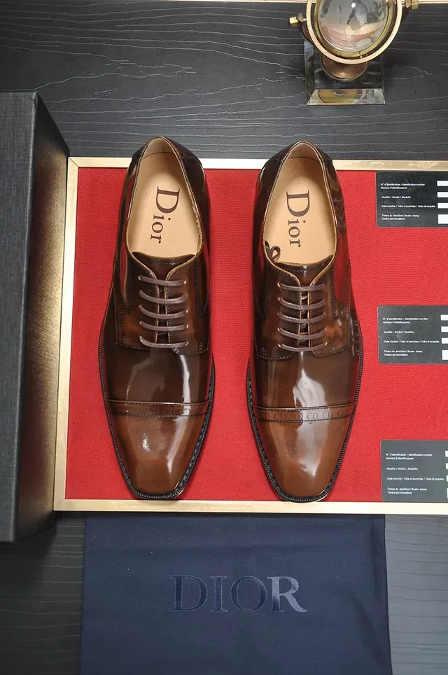 Dior Brown Black Polished Leather Cap-Toe Oxford Shoes 5