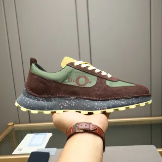 Dior Lifestyle Sneakers Marron Vert Multi-matières Panneau logo brodé