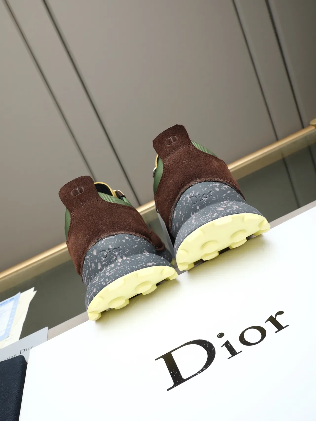 Dior Brown Green Multi-Material Upper Embroidered Logo Panel Lifestyle Sneakers 3