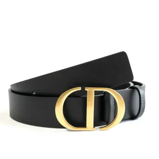 Dior CD Belt Black Gold Matte Polished Buckle Leather Belt