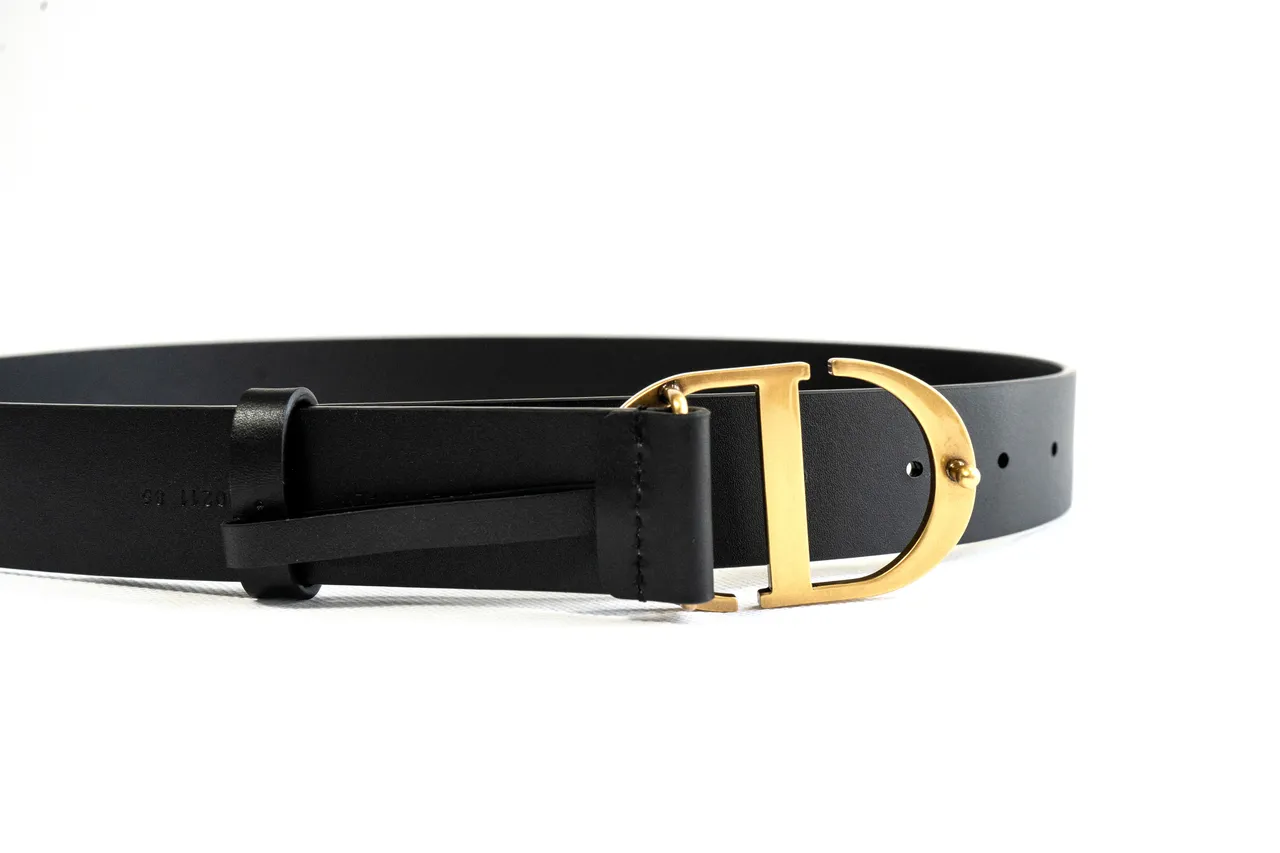 Dior CD Belt Black Gold Matte Polished Buckle Leather Belt 4