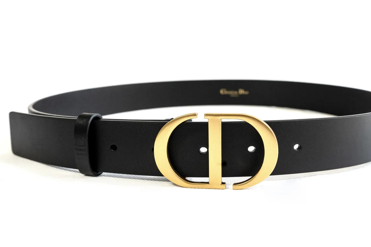 Dior CD Belt Black Gold Matte Polished Buckle Leather Belt 8