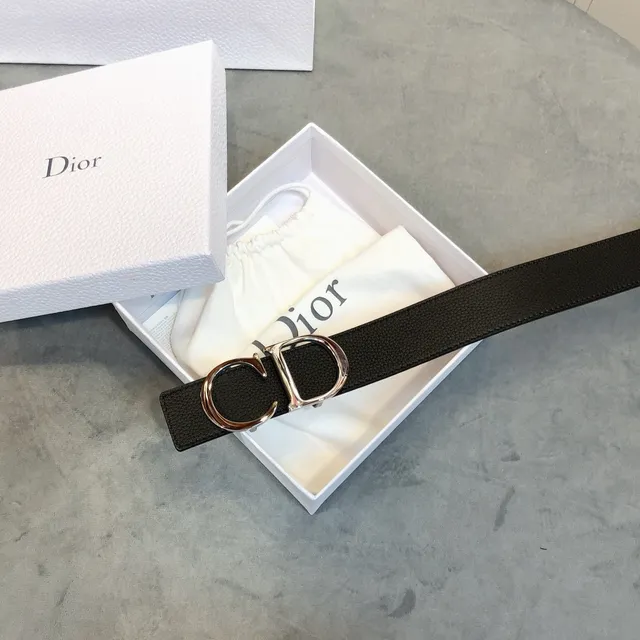 Dior CD Belt Black Silver Interlocking Buckle Smooth Strap Leather Belt 2