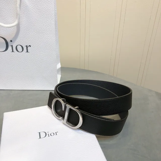 Dior CD Belt Black Silver Interlocking Buckle Smooth Strap Leather Belt 4