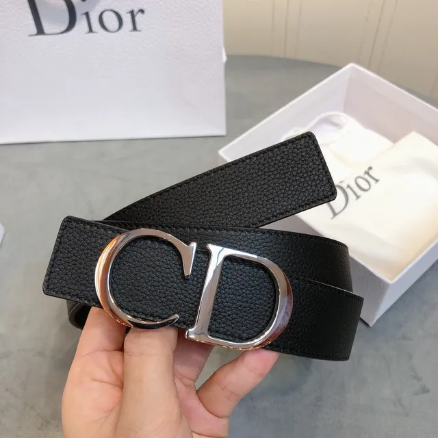 Dior CD Belt Black Silver Interlocking Buckle Smooth Strap Leather Belt 5