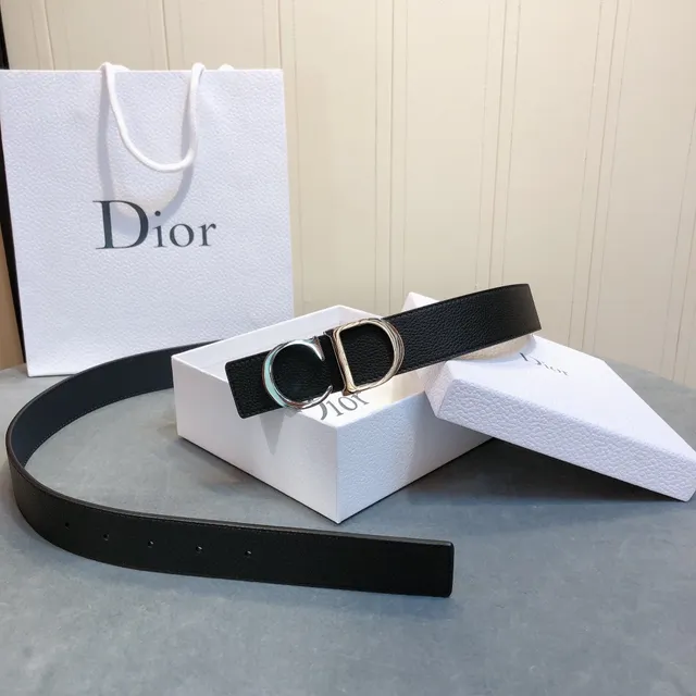 Dior CD Belt Black Silver Interlocking Buckle Smooth Strap Leather Belt 6