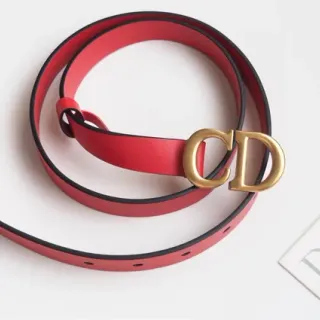 Dior CD Belt Red Black Thin Strap Interlocking Buckle Leather Belt