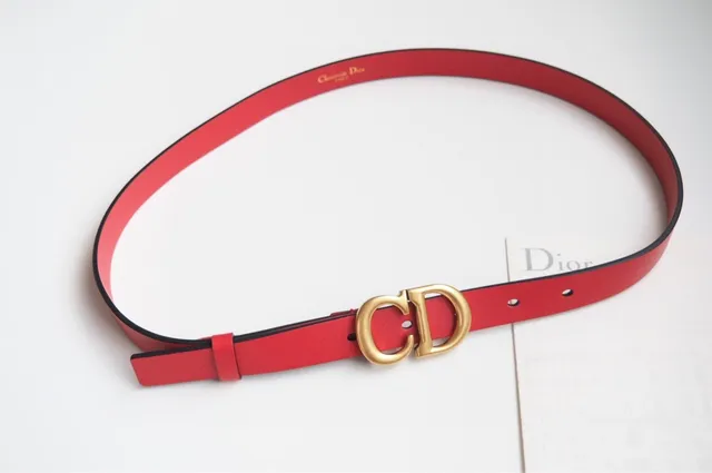 Dior CD Belt Red Black Thin Strap Interlocking Buckle Leather Belt 3