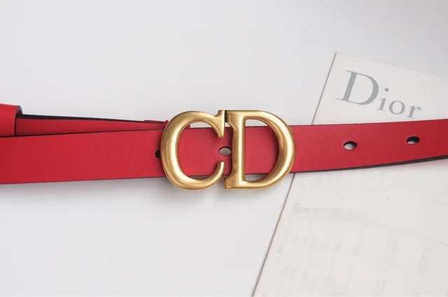 Dior CD Belt Red Black Thin Strap Interlocking Buckle Leather Belt 4