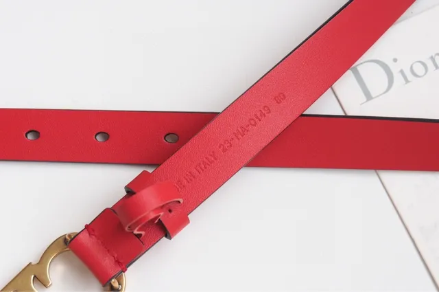 Dior CD Belt Red Black Thin Strap Interlocking Buckle Leather Belt 7