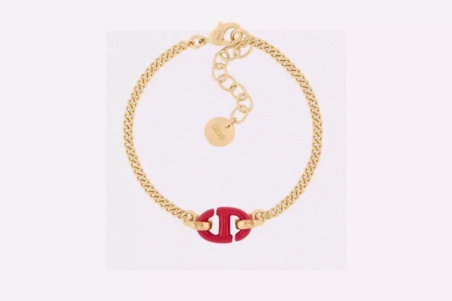 Dior CD Icon Bracelet Chaîne Curb Émail Rouge Or 2