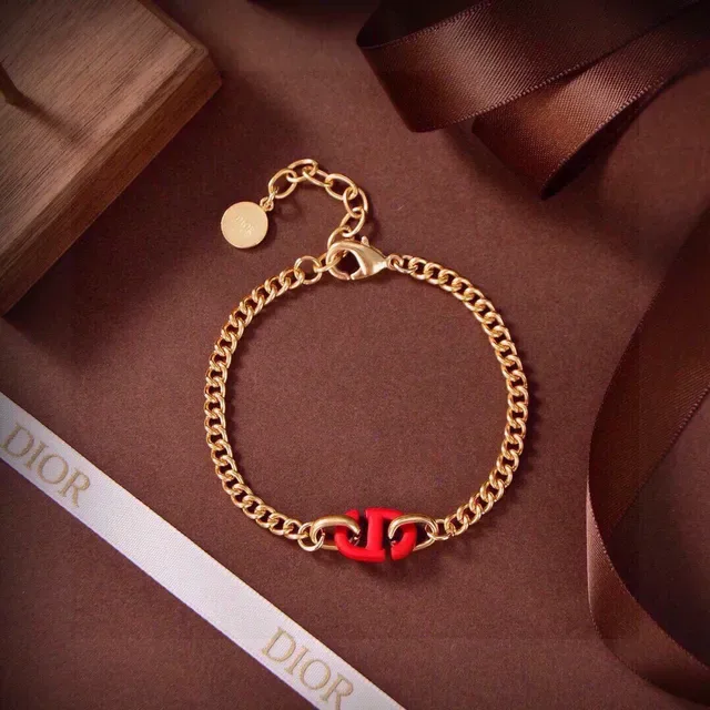 Dior CD Icon Bracelet Chaîne Curb Émail Rouge Or 3