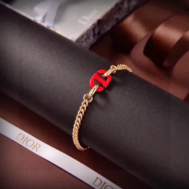 Dior CD Icon Bracelet Chaîne Curb Émail Rouge Or 5