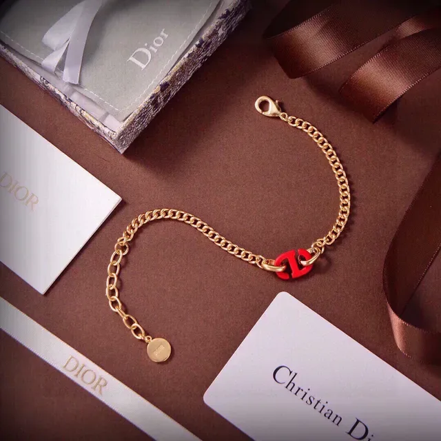 Dior CD Icon Bracelet Chaîne Curb Émail Rouge Or 6
