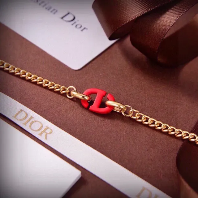 Dior CD Icon Bracelet Chaîne Curb Émail Rouge Or 7
