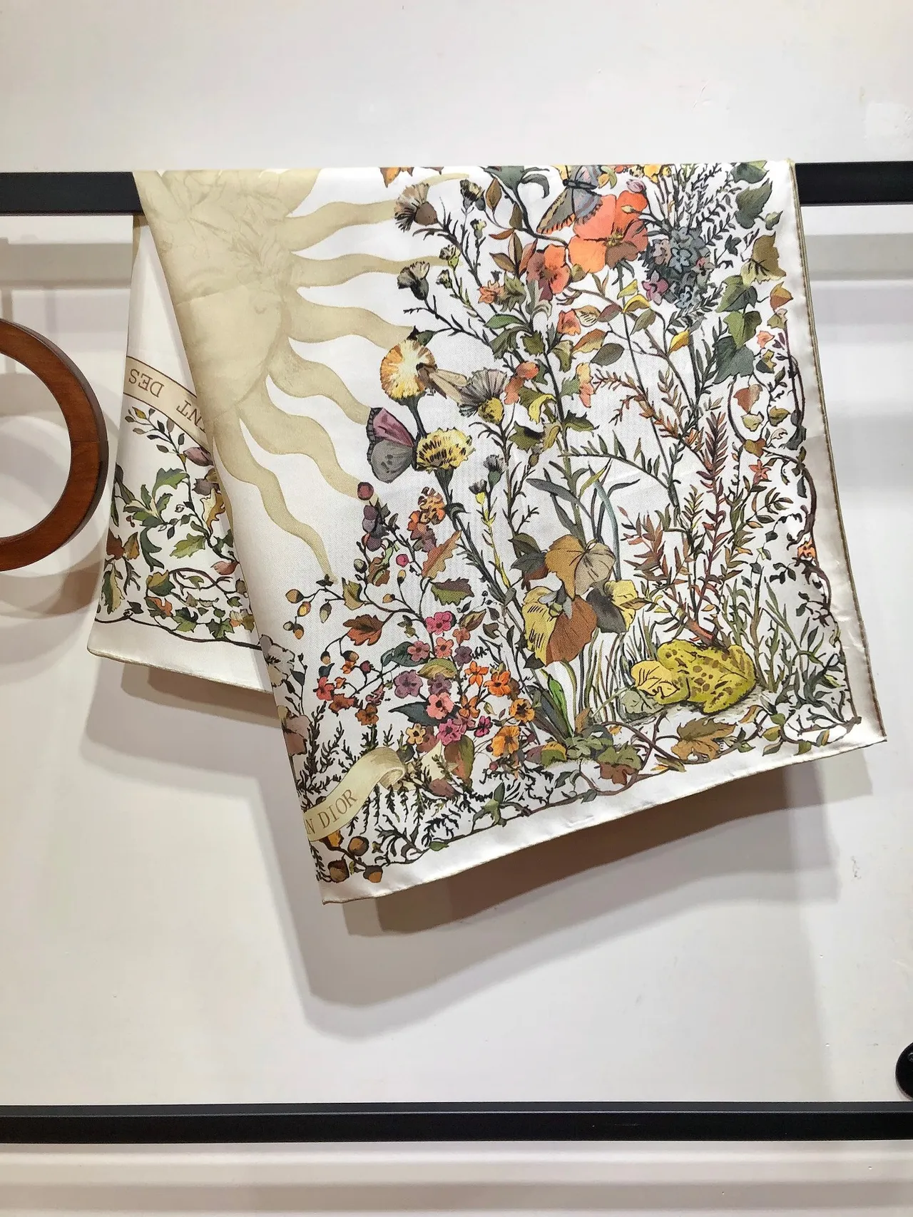 Dior Impressão Floral Botânica Seda Marfim Lenço 6