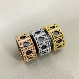 Dior Gold Black Openwork Lattice Rope-Twist Motif Ring