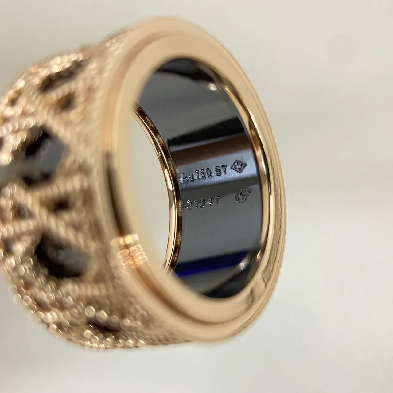 Dior Gold Black Openwork Lattice Rope-Twist Motif Ring 3