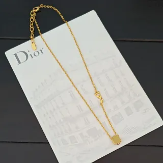 Dior Gold Chain Script Logo Oval Charm Necklace
