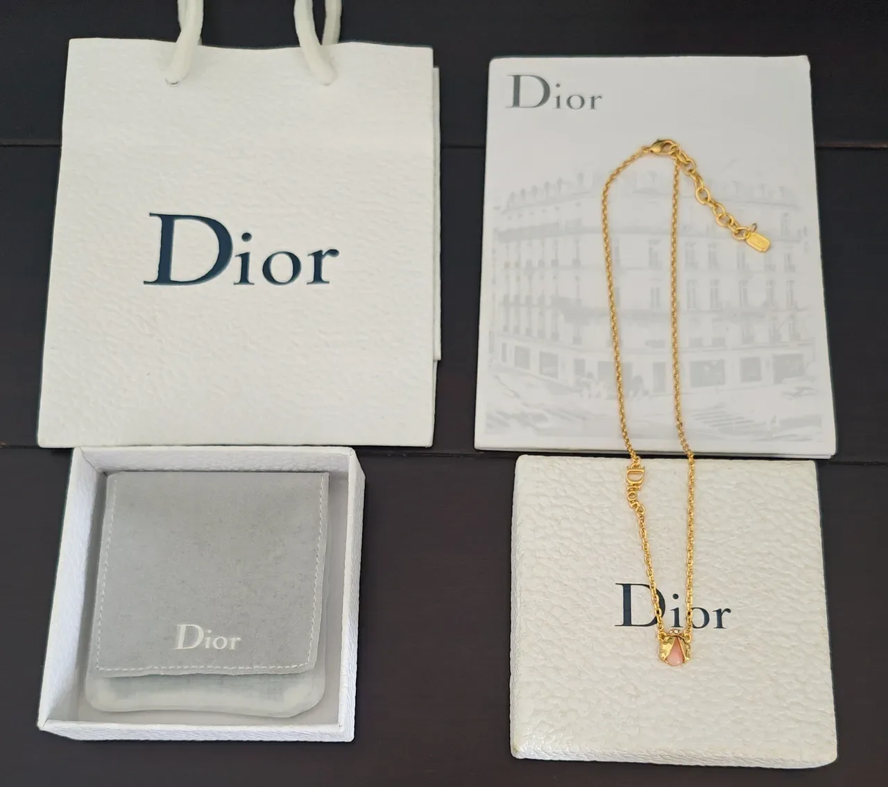 Dior Gold Chain Script Logo Oval Charm Necklace 3