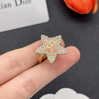 Dior Gold Pink Star-Shaped Pavé-Crystal Bordered Ring
