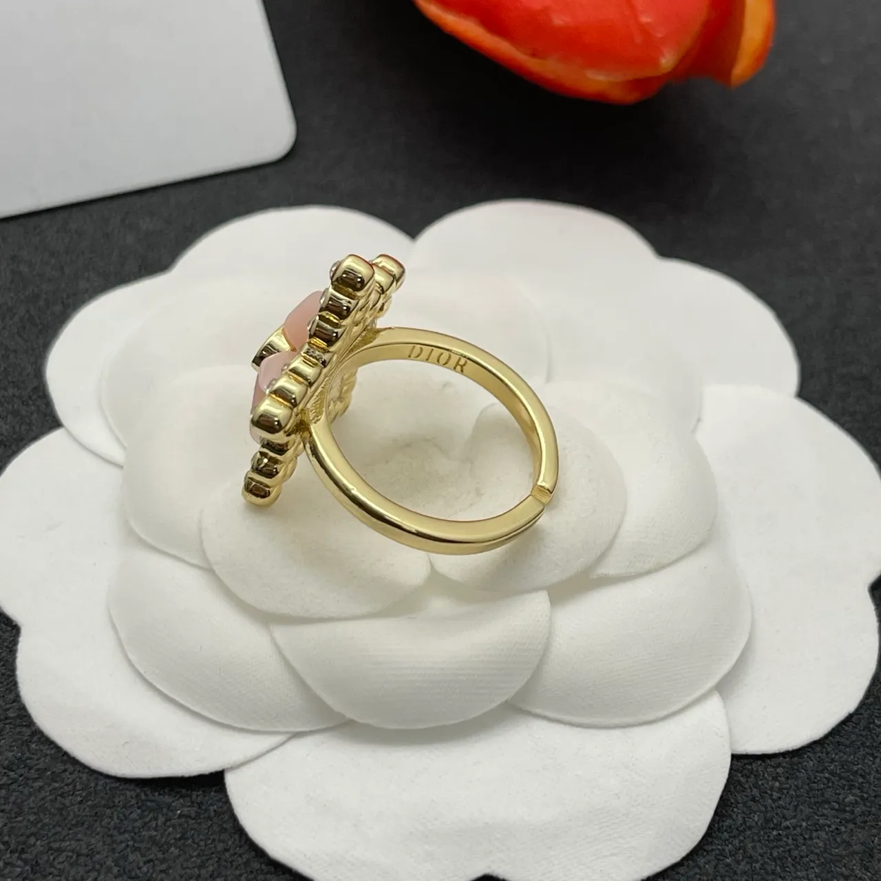 Dior Gold Pink Star-Shaped Pavé-Crystal Bordered Ring 3