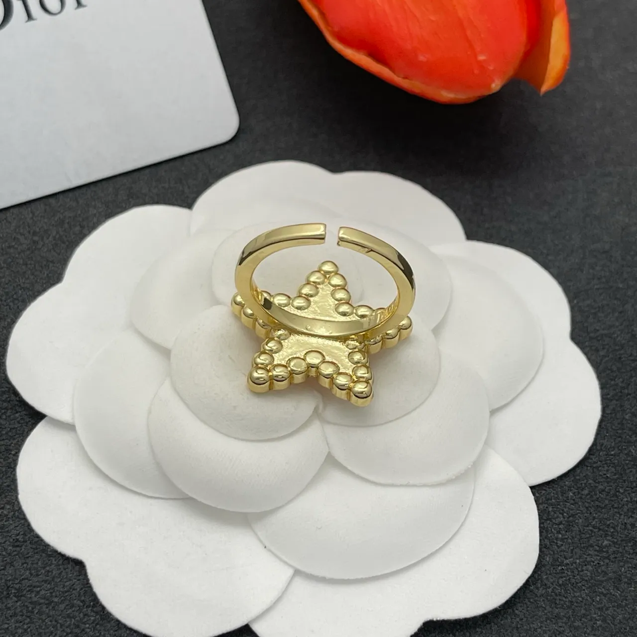 Dior Gold Pink Star-Shaped Pavé-Crystal Bordered Ring 4
