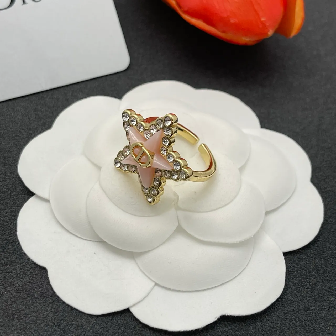 Dior Gold Pink Star-Shaped Pavé-Crystal Bordered Ring 5