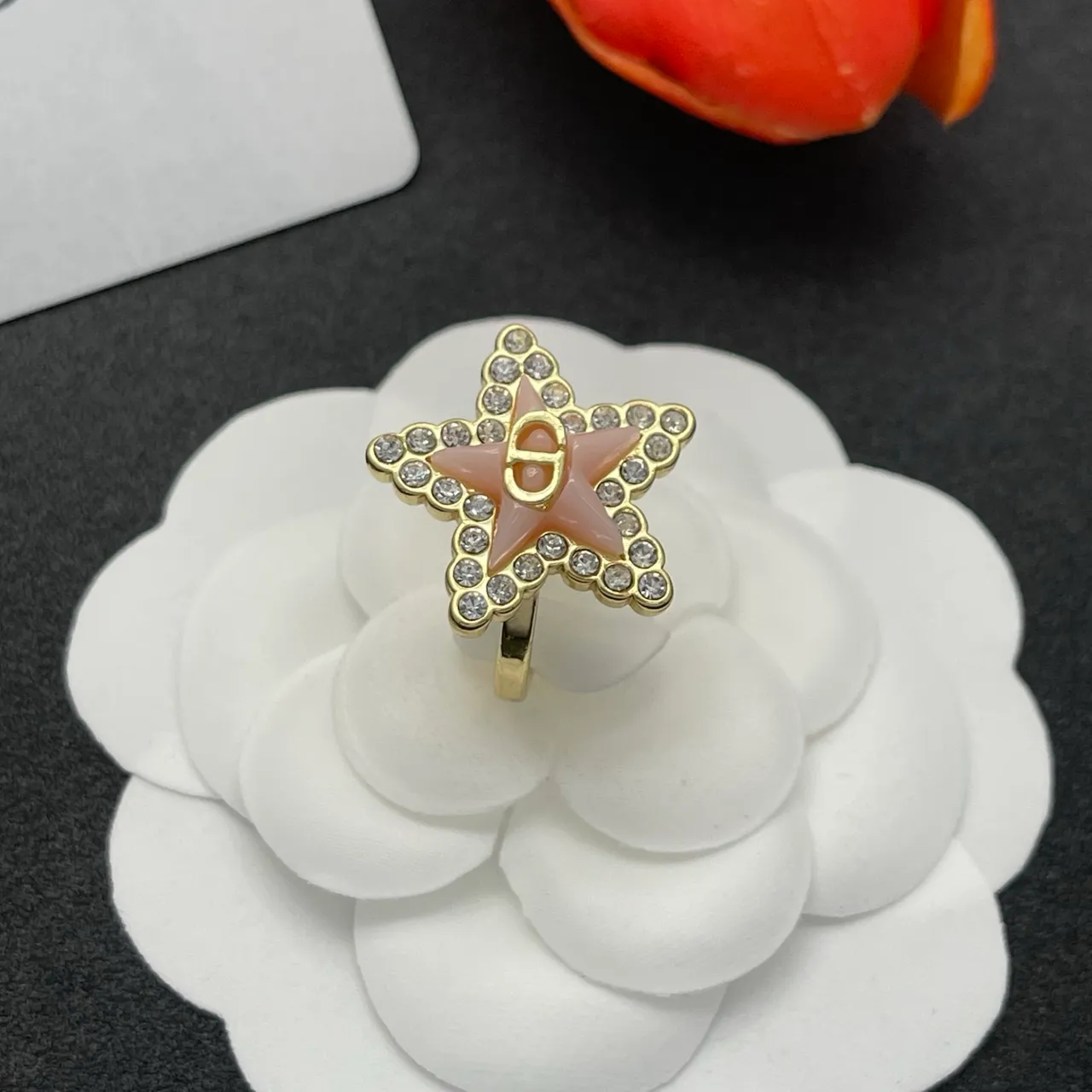 Dior Gold Pink Star-Shaped Pavé-Crystal Bordered Ring 6