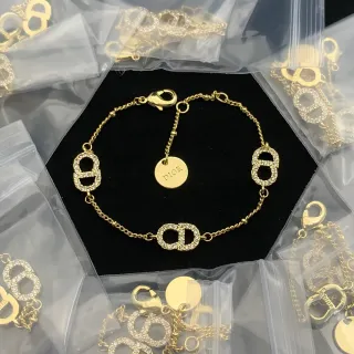 Dior Chaîne Or Argent Pavé Cristal D-Charms Bracelet