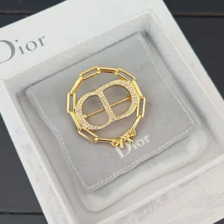 Dior Gold-Tone Crystal CD Motif Chain-Link Brooch