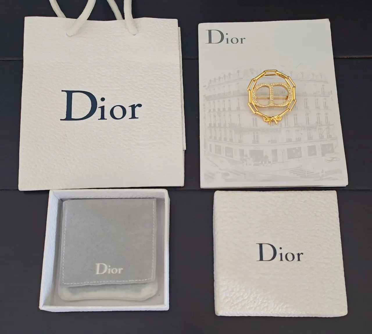 Dior Gold-Tone Crystal CD Motif Chain-Link Brooch 3