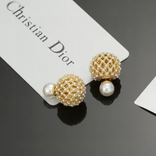 Dior Gold-Tone Pearl-Studded Lattice Sphere Earrings