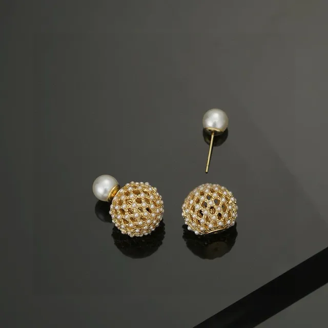 Dior Gold-Tone Pearl-Studded Lattice Sphere Earrings 2
