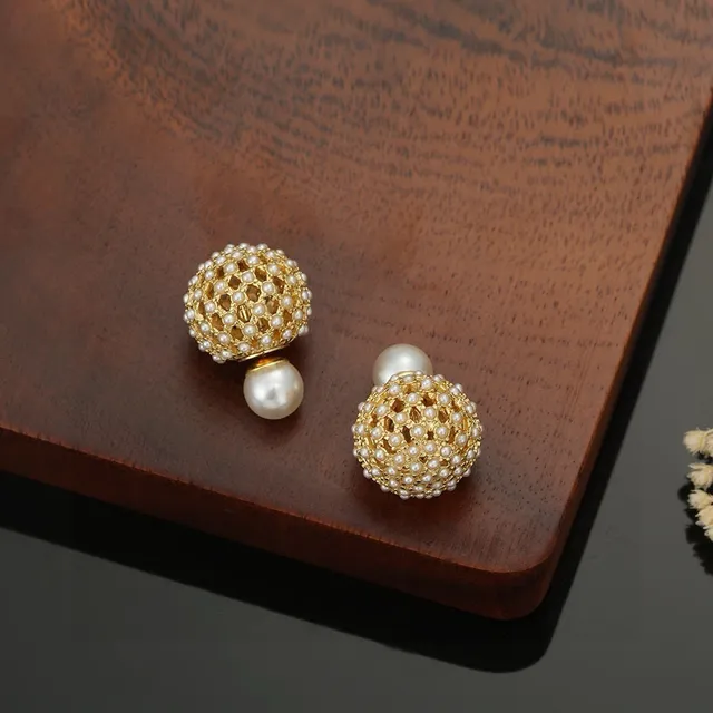 Dior Gold-Tone Pearl-Studded Lattice Sphere Earrings 3