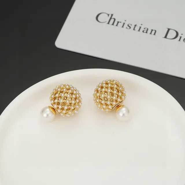 Dior Gold-Tone Pearl-Studded Lattice Sphere Earrings 5