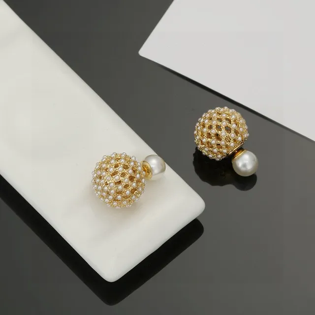 Dior Gold-Tone Pearl-Studded Lattice Sphere Earrings 7