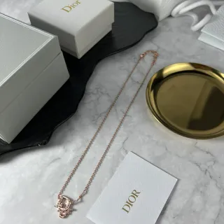 Dior Gold White Chain Crystal-Pavé D-Shaped Pendant Necklace