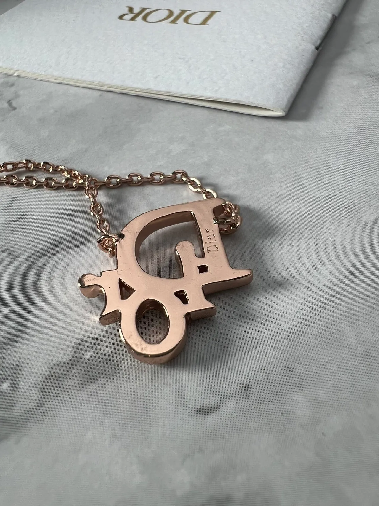 Dior Gold White Chain Crystal-Pavé D-Shaped Pendant Necklace 2