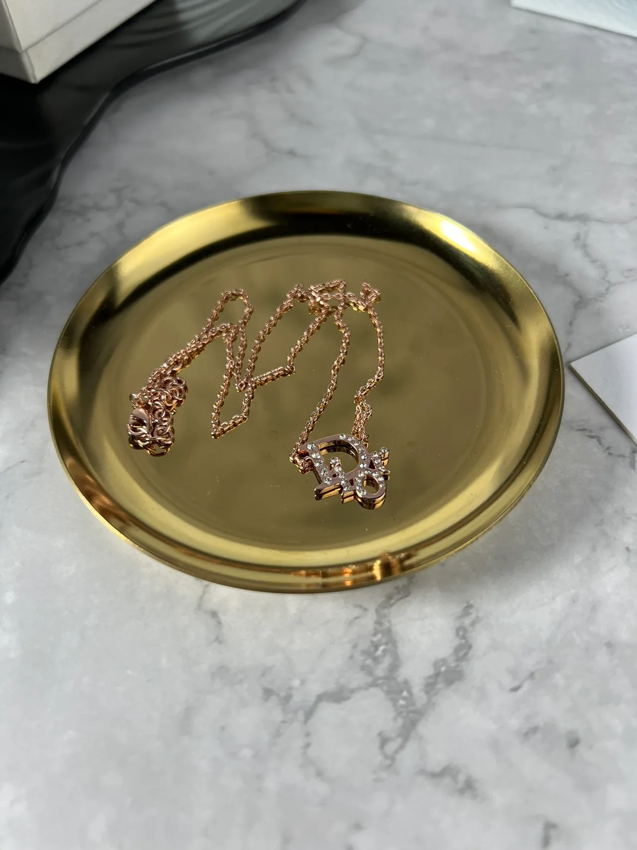 Dior Gold White Chain Crystal-Pavé D-Shaped Pendant Necklace 3