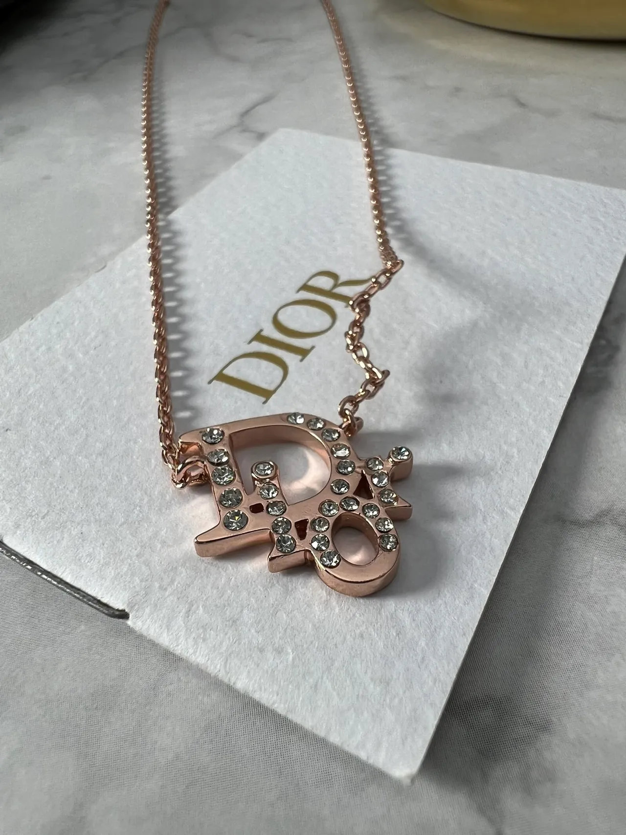 Dior Gold White Chain Crystal-Pavé D-Shaped Pendant Necklace 6