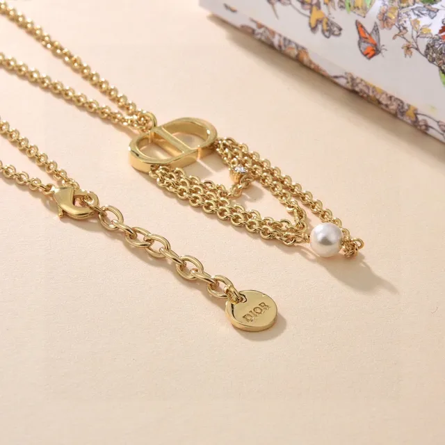 Dior Gold White Chain Interlocked CD Logo Necklace 5
