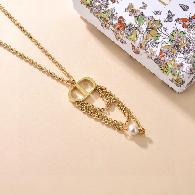 Dior Gold White Chain Interlocked CD Logo Necklace 6