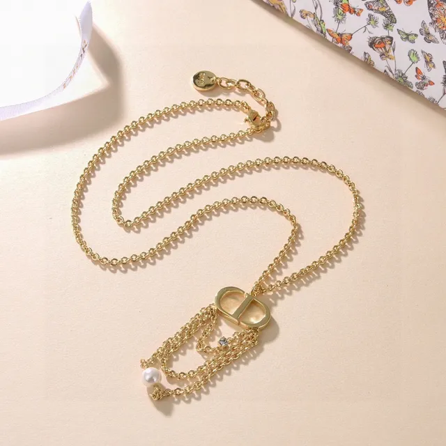 Dior Gold White Chain Interlocked CD Logo Necklace 7