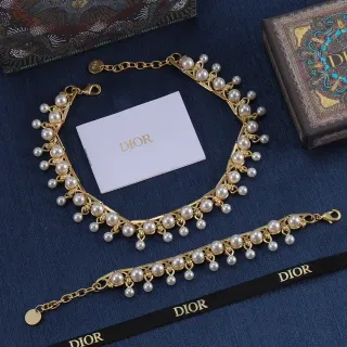 Dior Doré Blanc Filigrane Collier Perles Multi-Niveaux