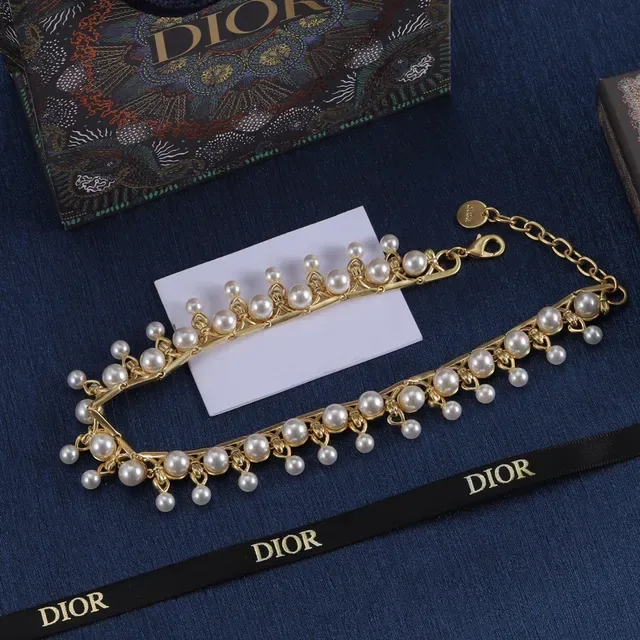 Dior Gold White Filigree Multi-Tiered Pearl Drops Necklace 5