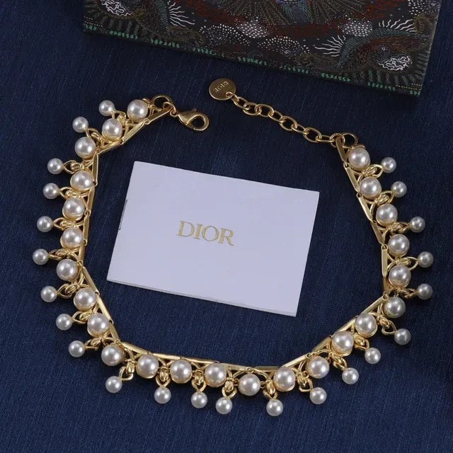 Dior Gold White Filigree Multi-Tiered Pearl Drops Necklace 6