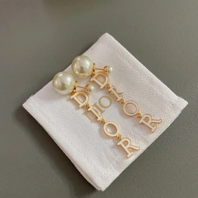 Dior Gold White Metal Enamel-Letter Charms Earrings 9