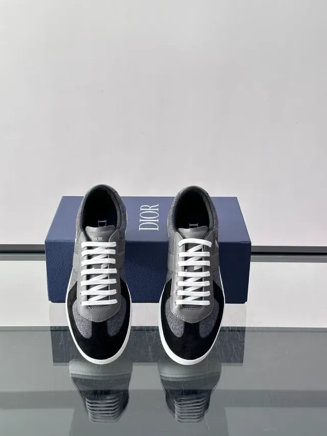 Dior Chaussures Lifestyle Gris et Noir en Matériau Mixte avec Panneaux en Laine et Daim 4